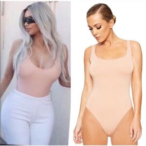 Skims light pale pink stretchy supportive waist cinching tank top Bodysuit